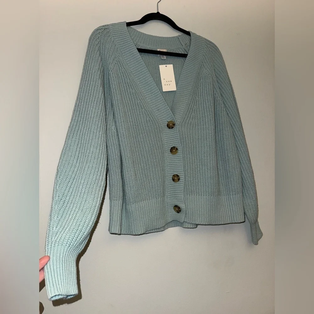 NWT A NEW DAY women’s green Blue button front cardigan sweater XXL ✨ - Picture 2 of 6